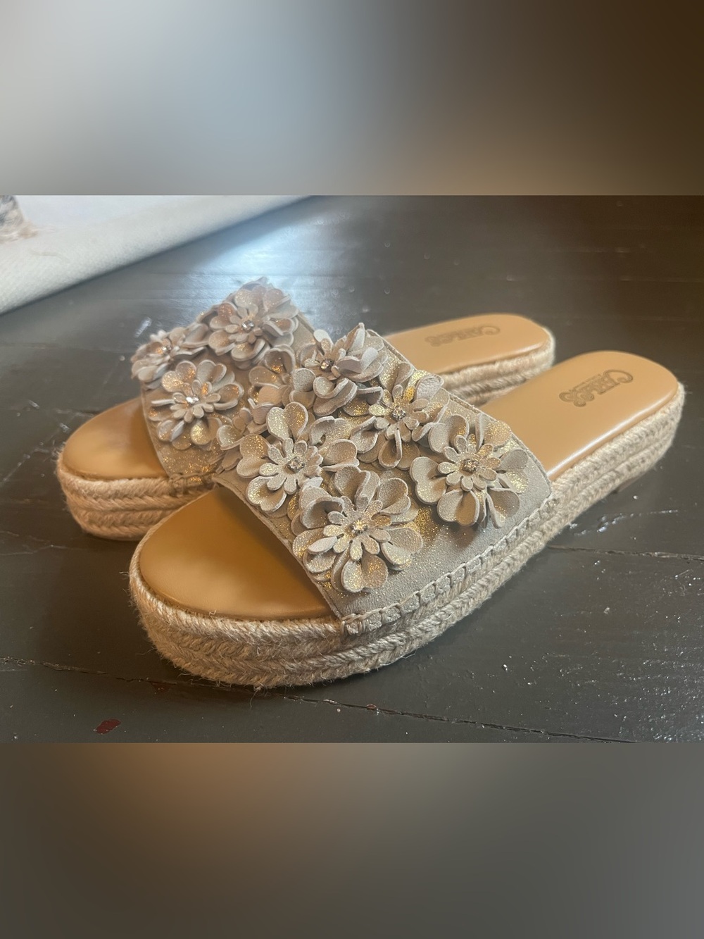 Carlos by Carlos Santana Chandler Taupe Floral Espadrille Slide Sandals